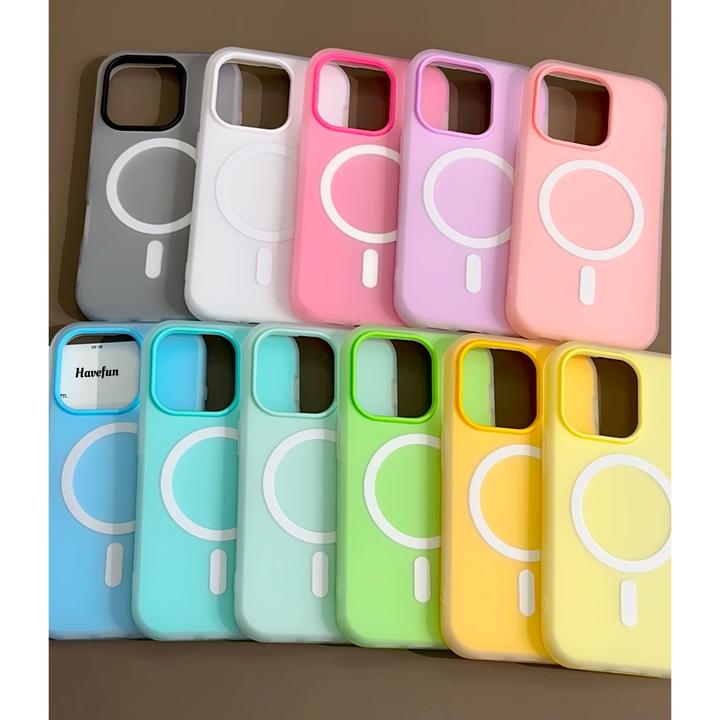 雅天立多巴胺纯色磁吸适用iPhone16/15苹果13手机壳14简约11果冻