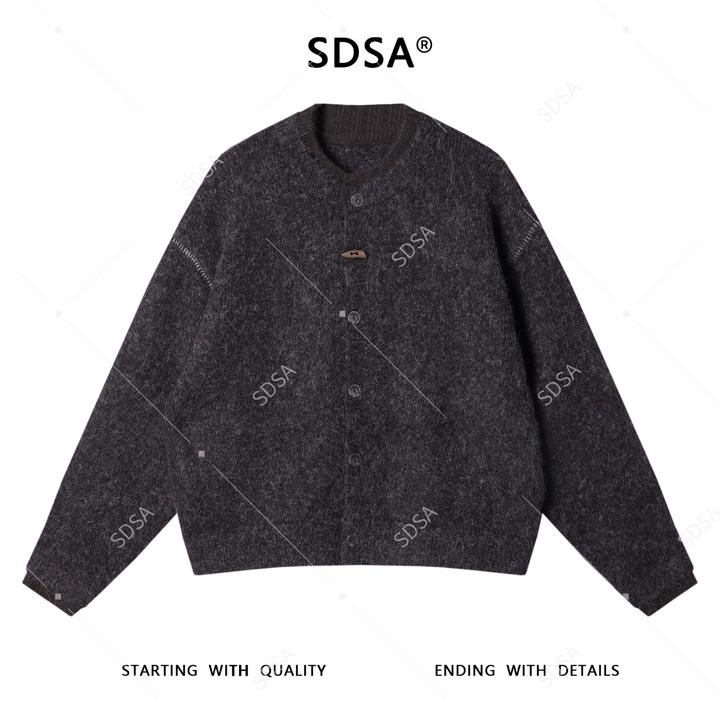 SDSA秋冬新款痞帅男装港风缝线纽扣开衫圆领毛衣百搭慵懒风针织衫