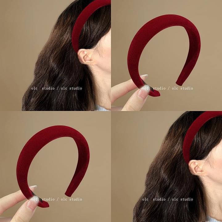 巨复古显白的酒红色丝绒海绵发箍秋冬发箍毛绒新年发饰宽发箍