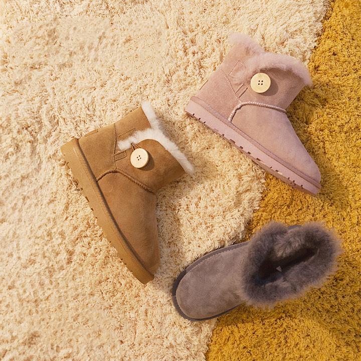 羊皮毛一体儿童雪地靴 真皮冬季保暖棉鞋男女孩加厚纯羊毛3-12岁