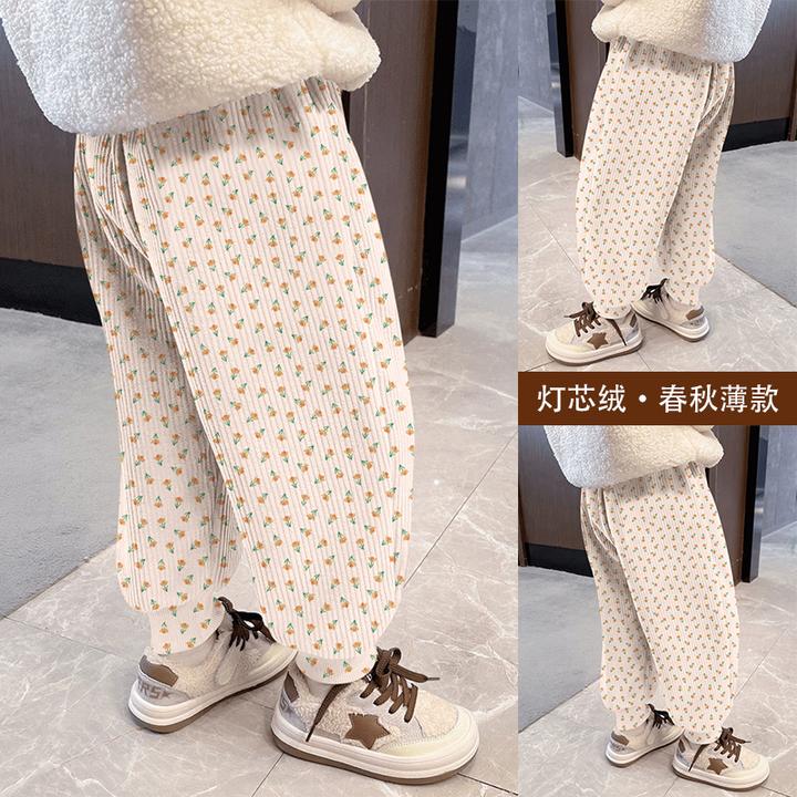 女孩裤子2025新款薄款灯芯绒儿童亲肤运动裤中大童洋气长裤