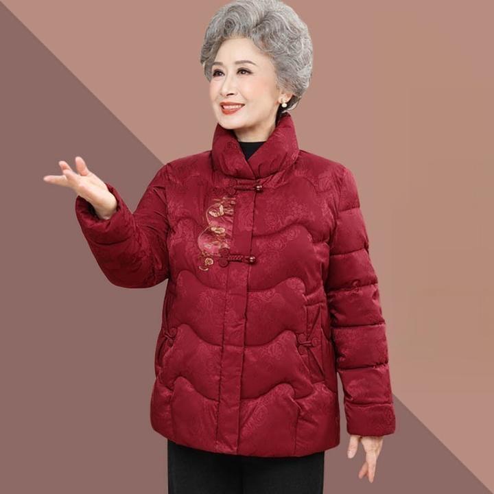 妈妈棉服气质立领加厚保暖外套刺绣盘扣中老年装冬装奶奶棉衣棉袄