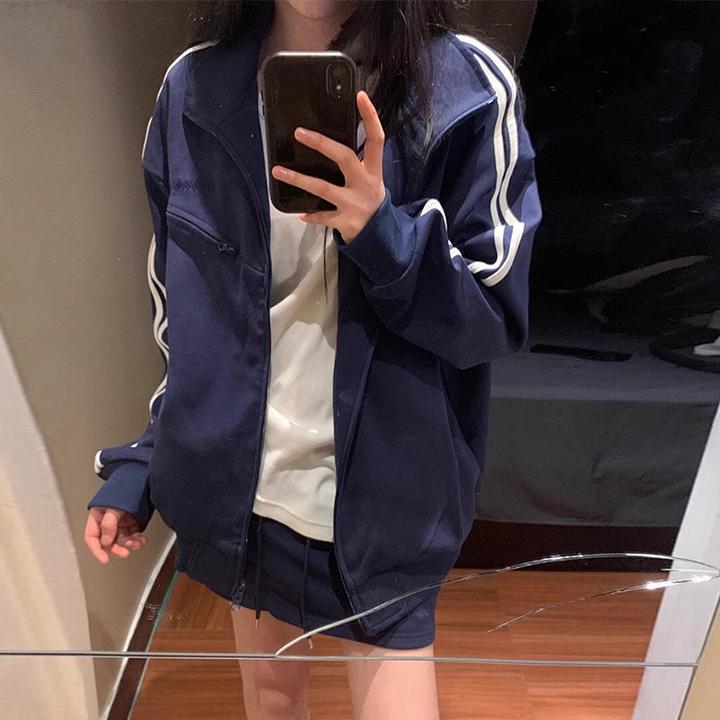 春秋休闲宽松百搭长袖时尚开衫外套女冬季长款中国风拉链直下摆宽