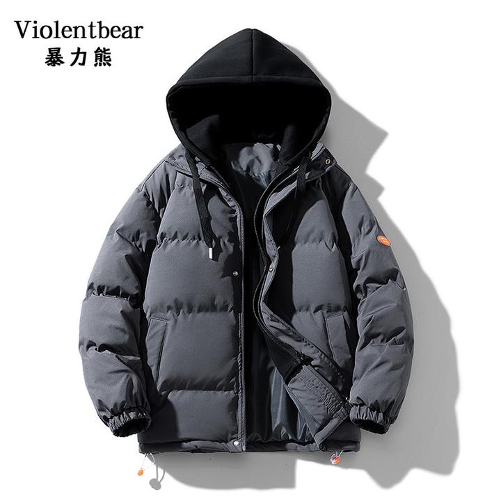 暴力熊新款休闲假两件棉服男士冬季连帽棉衣男防风保暖面包服潮流