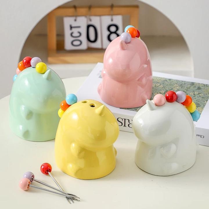 独角兽高级感水果叉家用不锈钢叉子水果签收纳罐儿童安全可爱叉子