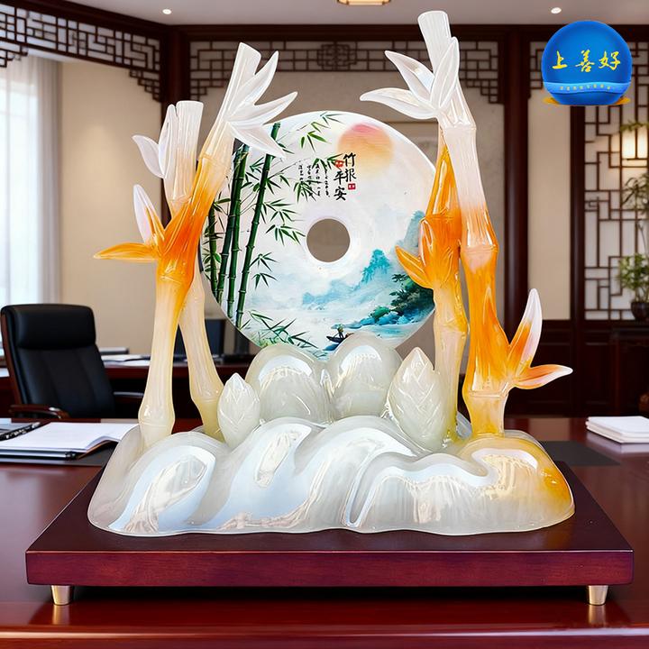 竹报平安平安扣摆件客厅玄关办公室内竹子装饰搬新家礼物乔迁礼品