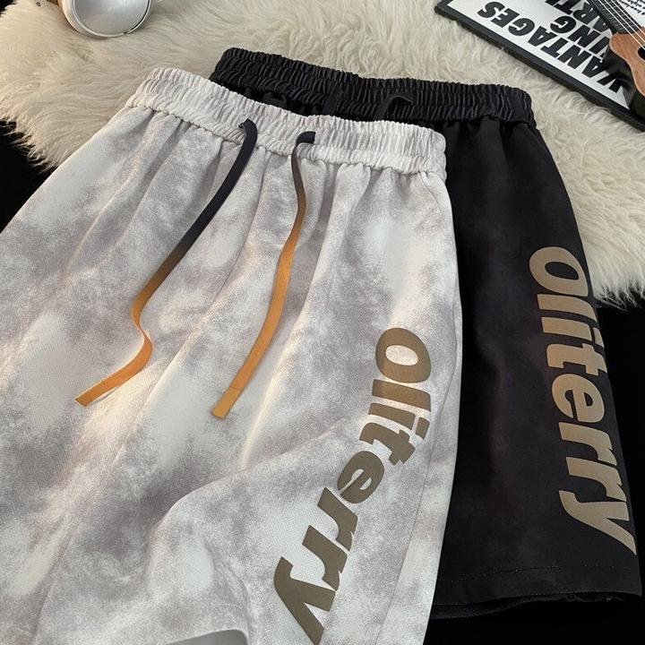 男青少年潮牌五分裤中裤美式扎染短裤夏季宽松直筒运动休闲裤男款