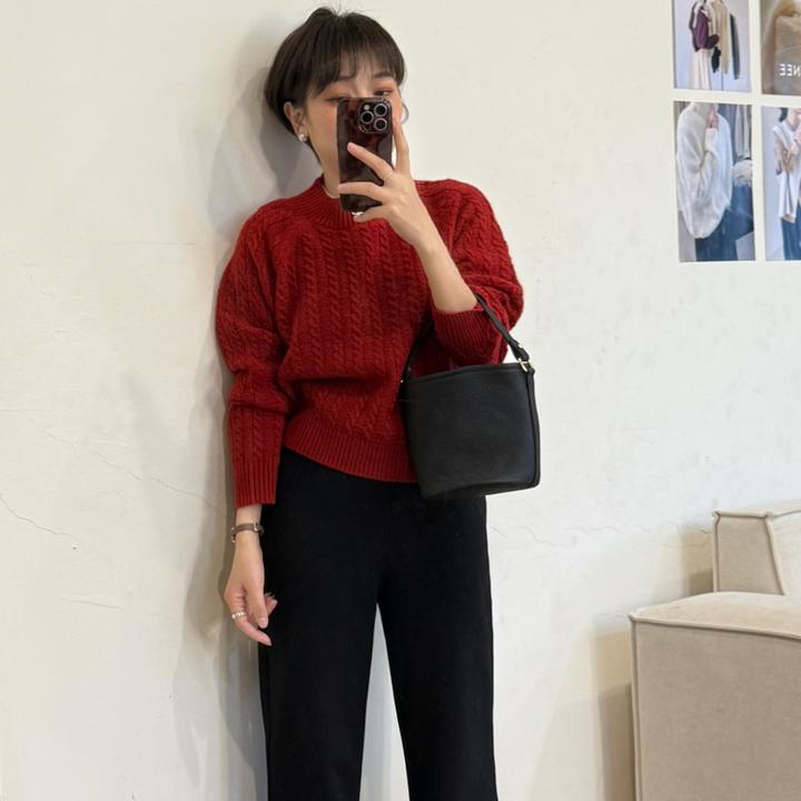 大妍【冬日特调】冬季小个子简约百搭重工麻花圆领套头长袖毛衣8961