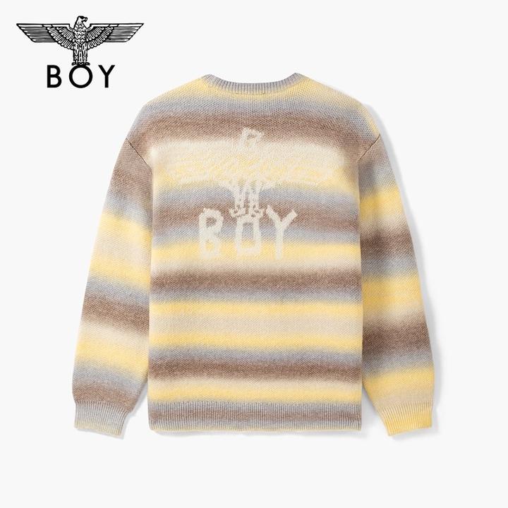 BOYLONDON秋冬条纹撞色休闲琥珀流光情侣圆领套头针织毛衣N60900