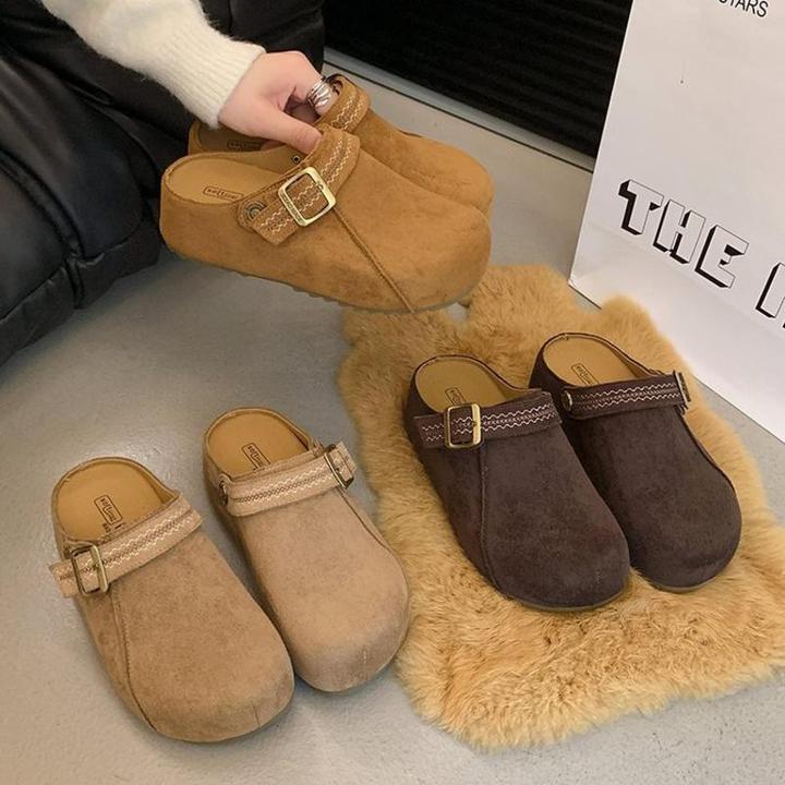 厚底复古勃肯半拖鞋女2025年秋季新款百搭懒人一脚蹬外穿包头拖鞋