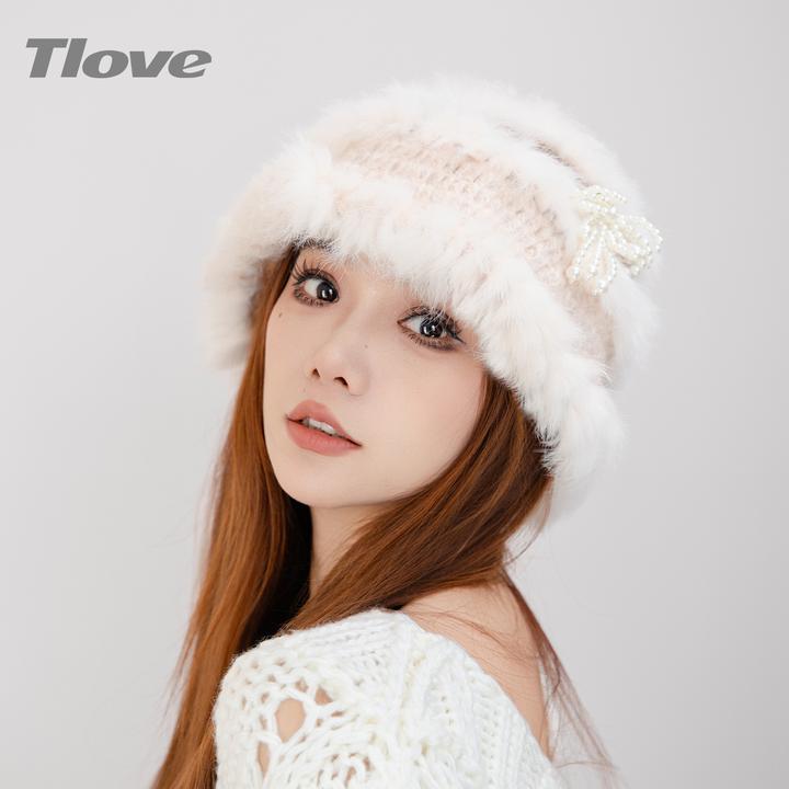 9810秋冬季保暖甜美女士编织帽子针织时尚百搭毛绒皮草帽子