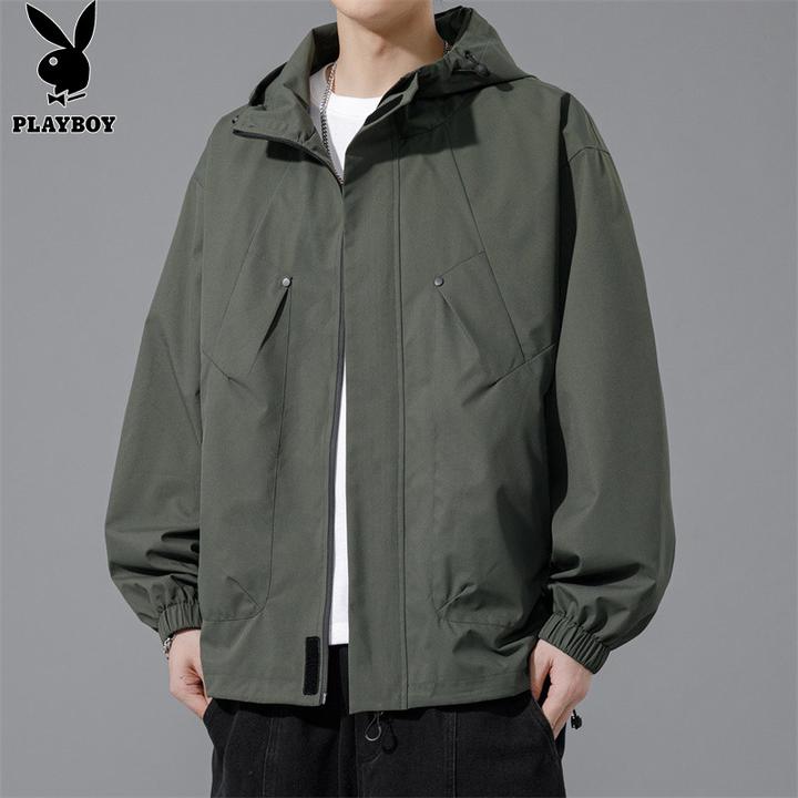 花花公子男士户外运动夹克春秋季潮流休闲百搭宽松连帽青年外套男
