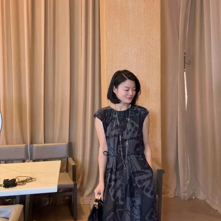 TANTAN  真丝 气质印花带腰带飞飞袖连衣裙1948