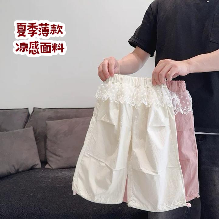 女童裤子夏季新款童装宝宝中小童纯棉韩版宽松阔腿裤儿童蕾丝长裤