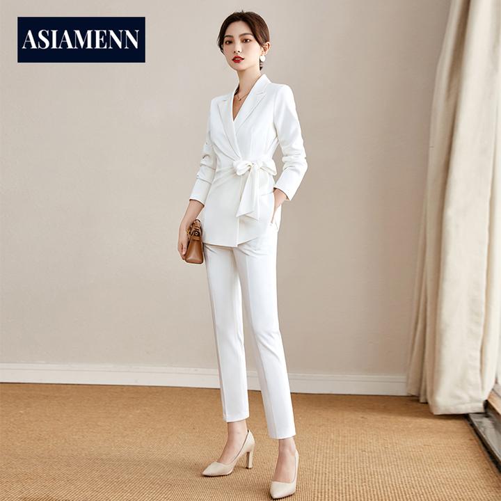 时尚修身职业套装女小众设计感通勤长袖高级感小个子西服绑带套装