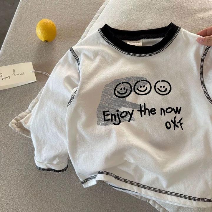 潮流男女儿童春秋款长袖T恤纯棉洋气新款字母拼接打底衫纯棉上衣t