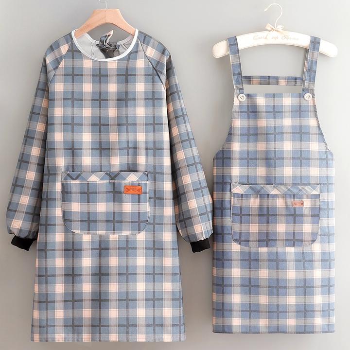 帆布新款长袖罩衣厨房家用做饭防泼水围裙女上班防油污简约工作服