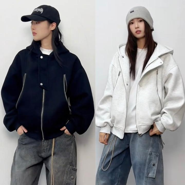 秋季爆款重磅美式潮牌多拉链机能连帽夹克男女高级感时尚宽松外套