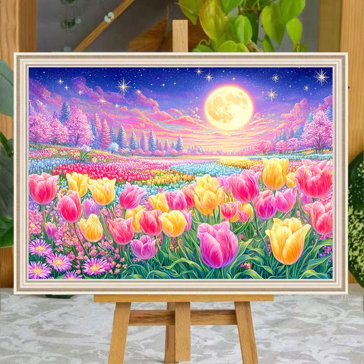 郁金香花海十字绣2025新款线绣客厅卧室餐厅简约大气花卉手工刺绣