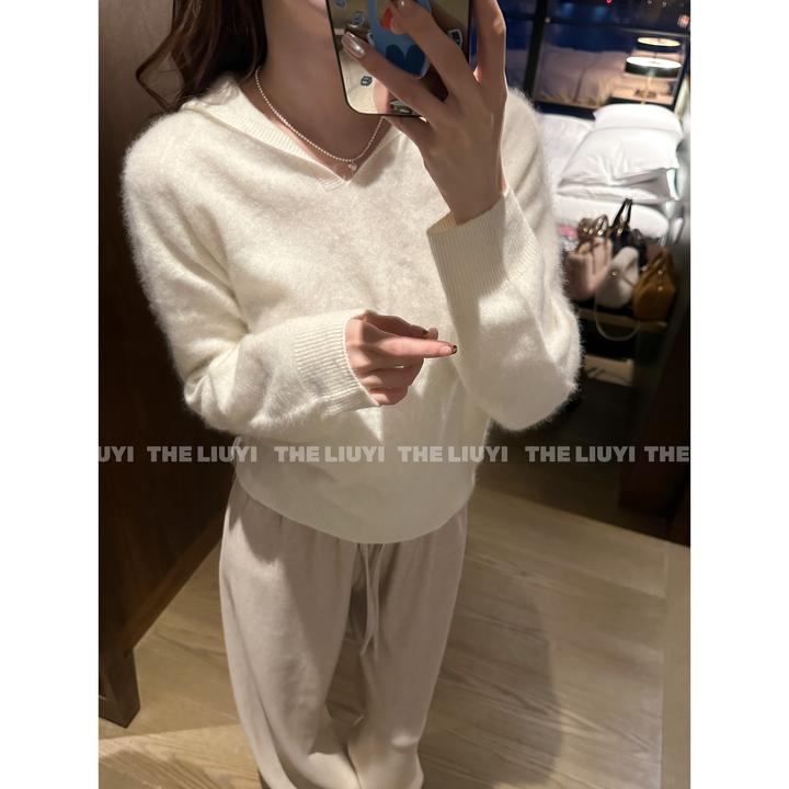 【LIUYI】晨雾~山羊绒羊毛无缝柔软连帽毛衣58318