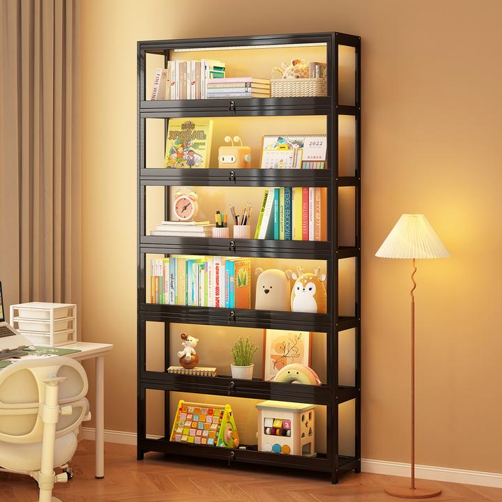 防尘书柜家用手办展示柜带锁带灯亚克力透明盲盒货品陈列柜摆件架