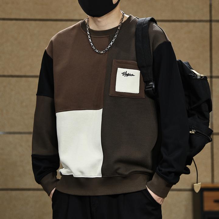 淘京贝高端设计感重磅磨毛拼色长袖卫衣男款潮牌宽松2025秋季上衣