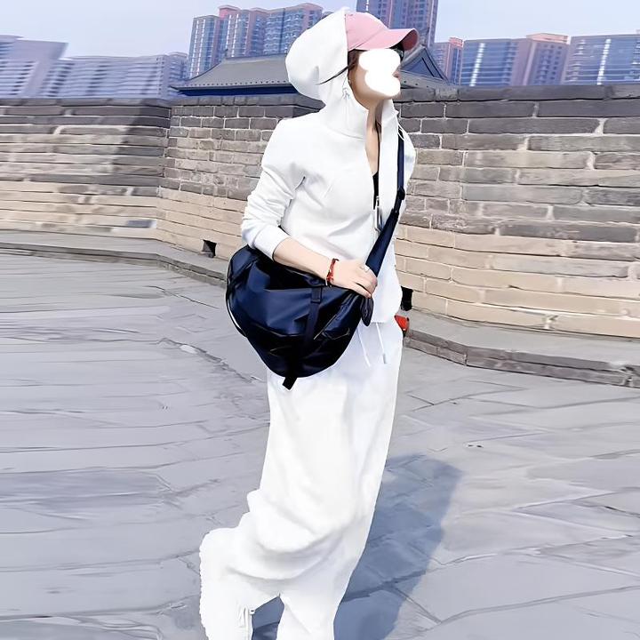 时尚减龄半拉链抽绳连帽卫衣阔腿裤套装女2025春设计感轻奢两件套