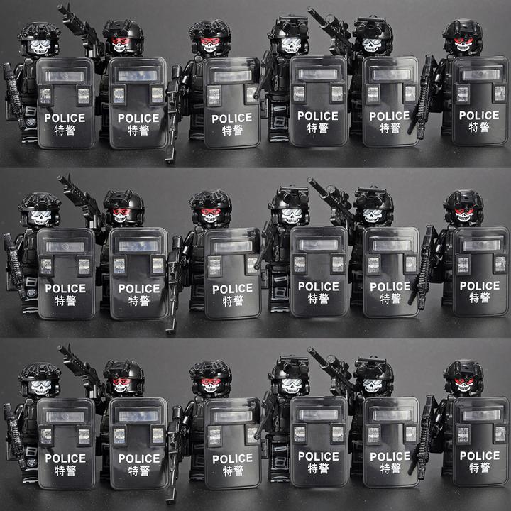 军事特种兵小人仔积木防爆警察士兵武器盾牌男孩拼装玩具生日礼物