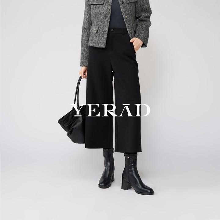 娅丽达八分羊毛阔腿裤女冬款休闲裤2025新款慵懒风宽松显瘦直筒裤
