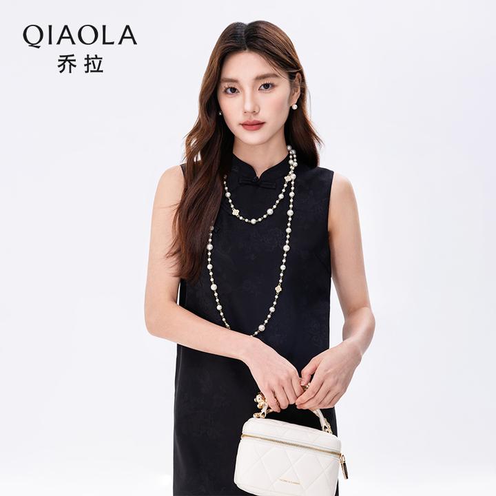 QIAOLA/乔拉【暗影若梦】夏季新款中式盘扣立领气质显瘦连衣裙