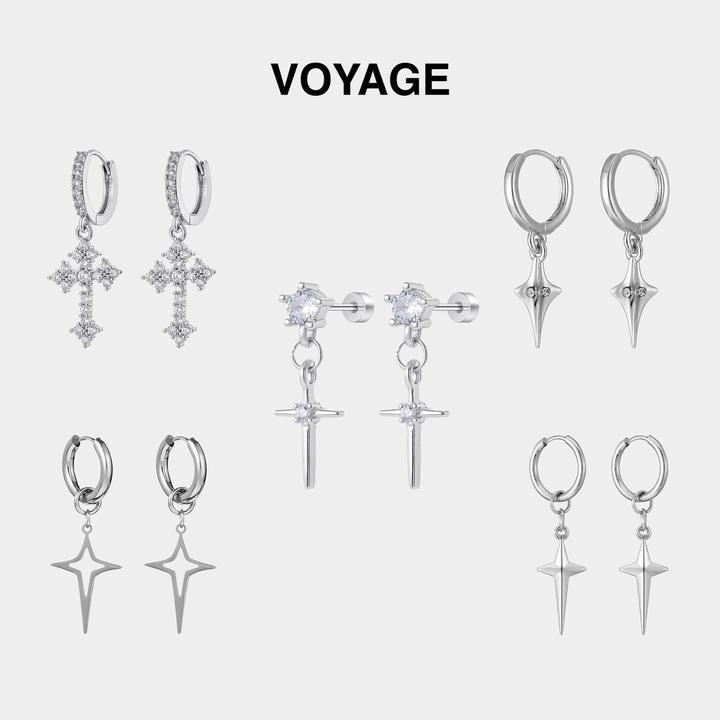 钛钢锆石耳饰 银色十字架锆石耳环男钛合金耳钉钛钢耳坠秋冬耳饰
