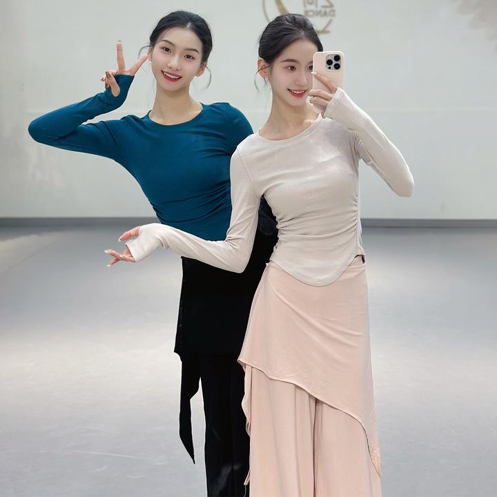 舞蹈练功服女秋冬新款长袖现代舞上衣日常可穿形体服古典舞训练服