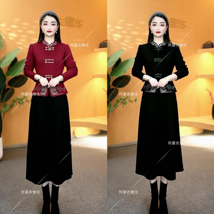 【衣雅严选】8082-1353#新款原版正品精纺空气层刺绣假两件连衣裙