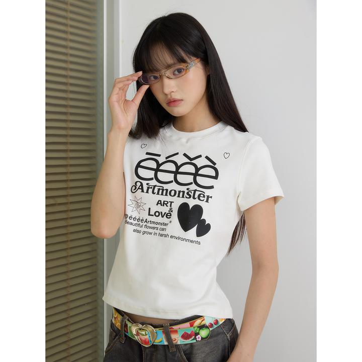 “标语”｜eeee标语字母印花T恤辣妹风短款修身显瘦女生短袖夏季