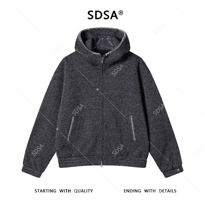 SDSA男士秋冬新款痞帅男装潮牌缝线拉链立领连帽针织衫慵懒风毛衣