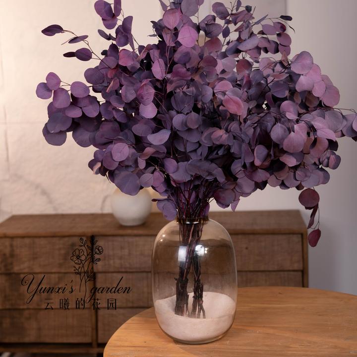 紫红氛围桌面花苹果尤加利叶永生花高级客厅插花玄关干花束真花