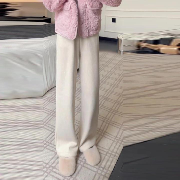 加绒窄版阔腿裤女秋冬高腰垂感软糯裤子小个子雪尼尔直筒裤针织裤
