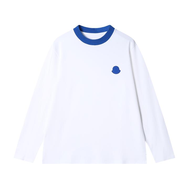 春夏新款时尚个性韩版蓝白撞色圆领长袖T恤百搭潮流套头打底衫