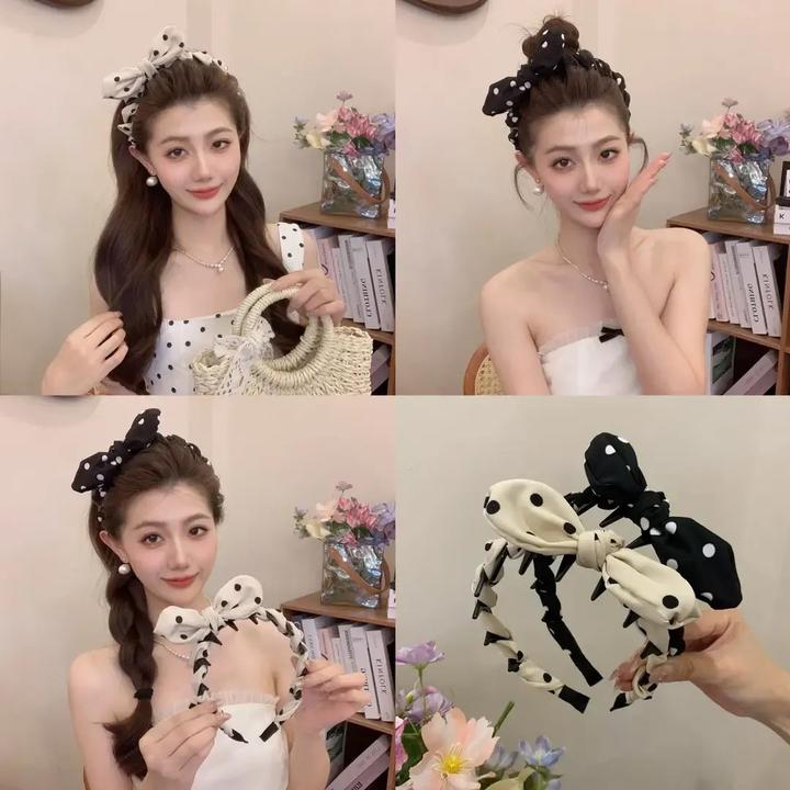 婉之恋波点兔耳蝴蝶结发箍新款齿梳波浪头箍高颅顶压发卡头饰发箍