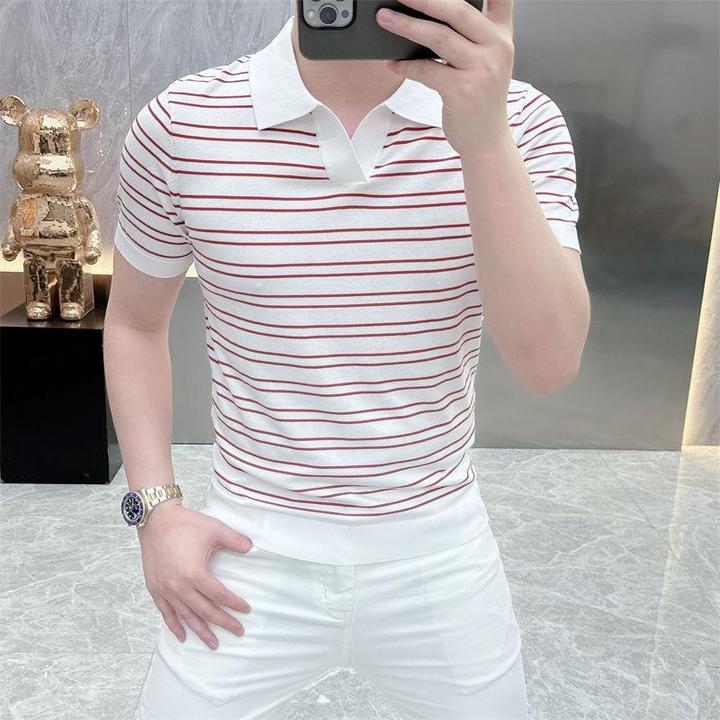 度尚-夏季新款男士轻奢高品质针织薄款时尚休闲翻领POLO衫短袖