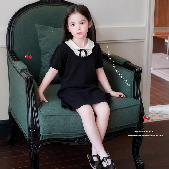 AnnieGirl夏季新款2025女童气质小香风法式镂空连衣裙公主裙短袖