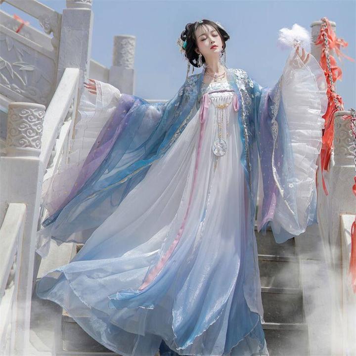 原创唐制齐胸汉服女成人新款春秋大袖衫仙气飘逸斗篷披风刺绣套