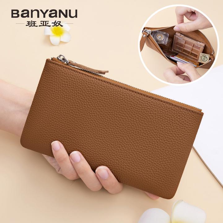 新款里外牛皮大容量拉链钱包收纳包女时尚高档超软荔枝纹手拿包女