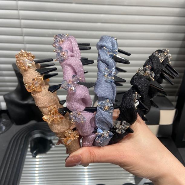 E4152 高级感气质水钻发箍碎发整理神器带齿防滑波浪发卡头箍头饰