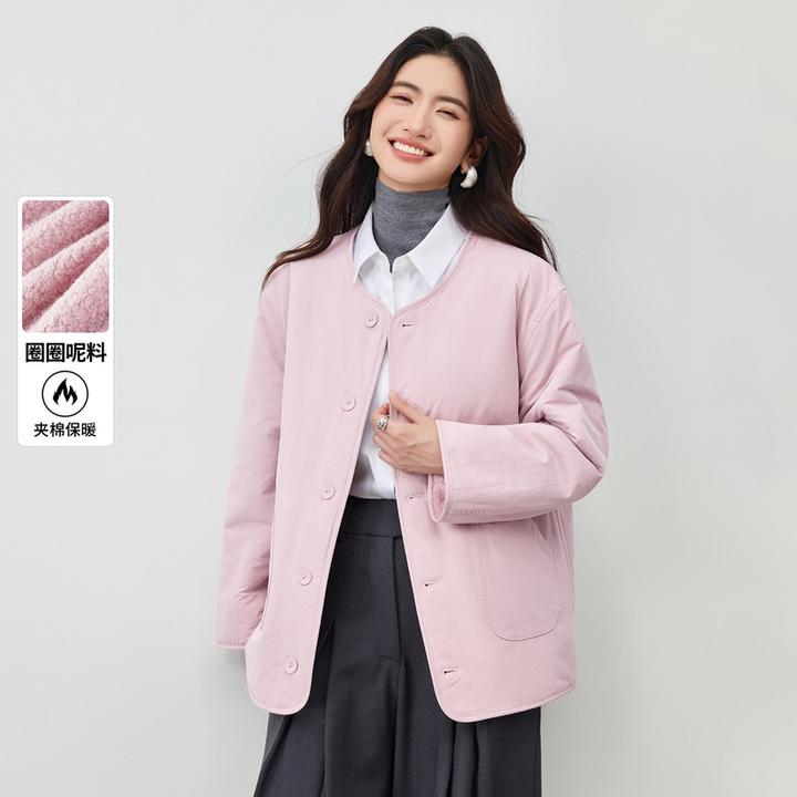 【正反两穿】时尚通勤圆领单排扣宽松落肩显瘦短外套