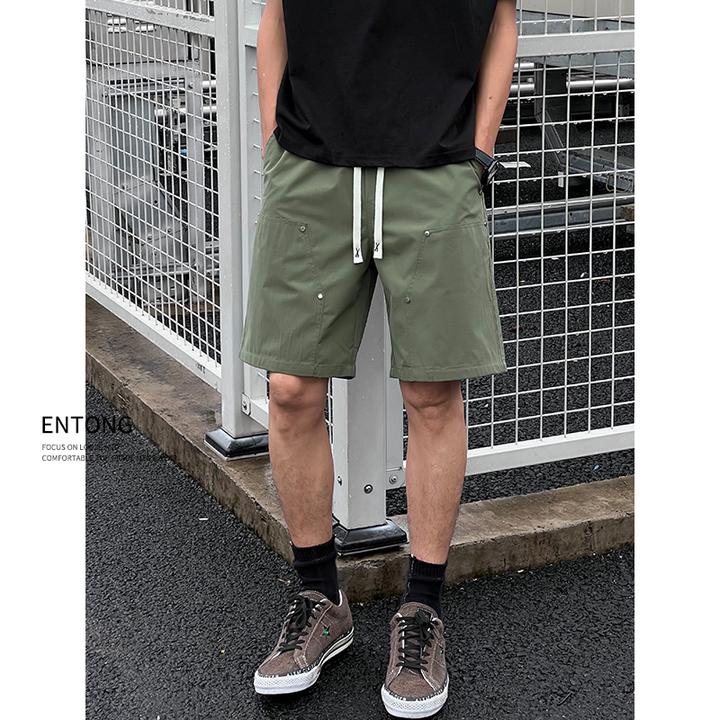 Entong潮流户外百搭直筒休闲五分裤男生夏季薄款抽绳宽松速干短裤