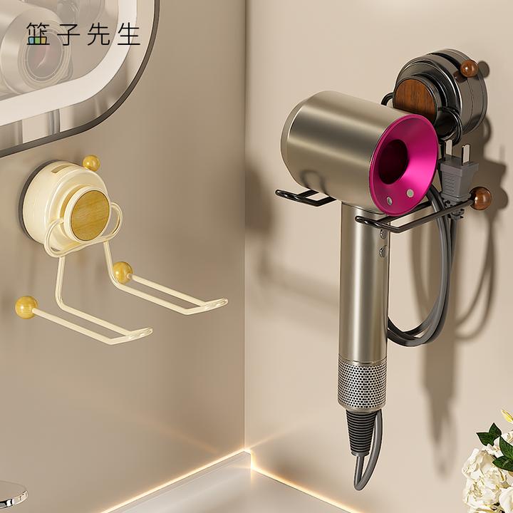 吸盘吹风机置物架免打孔绕线收纳风筒挂架壁挂式卫生间电吹风支架