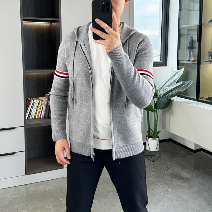 针织开衫外套男连帽秋冬款2025新款潮流修身休闲时尚百搭男装毛衣