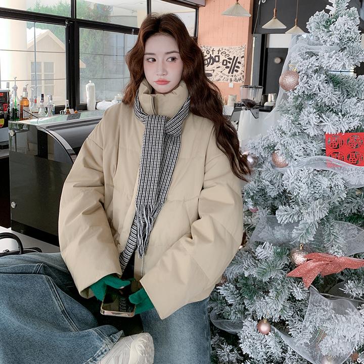 韩系设计感短款立领羽绒服女2025冬季新款宽松小个子白鸭绒面包服
