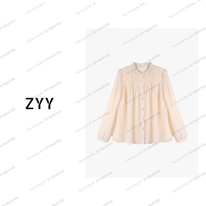 ZYY【杏仁奶泡】2025/S新品秋季立领领口打揽银丝衬衫女X25QCS02660